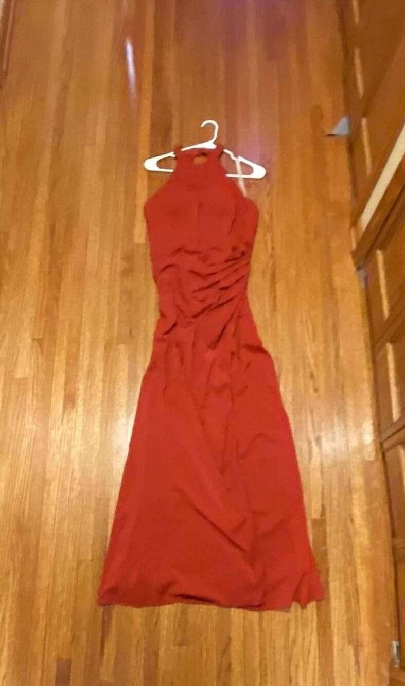 Azazie Halter Maxi Dress Size A10 Rust Red Draped Formal Evening